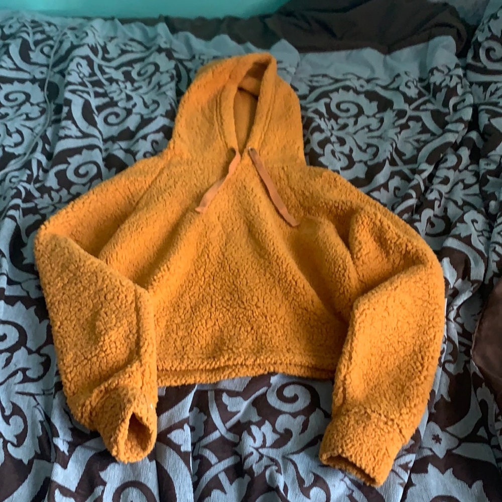 Mustard cropped fuzzy hoodie